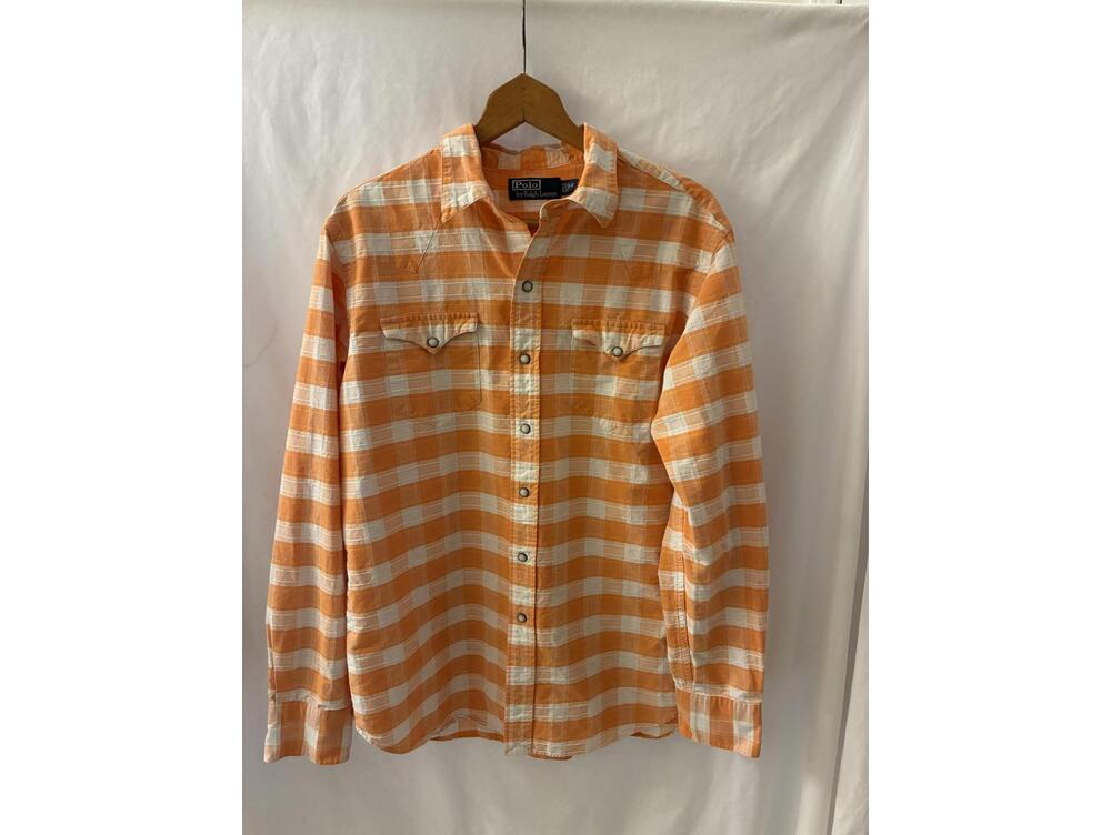 VTG Polo Ralph Lauren Mens L Orange Pearl Snap Western Rodeo Cowboy Shirt